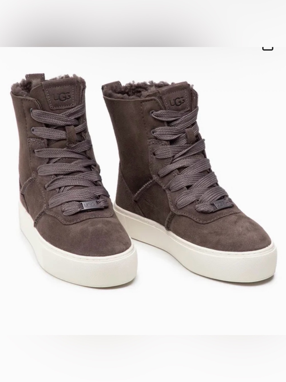 UGG Cirsium High Top Sneakers boots Sheepskin Grey Suede lace up women’s size 6